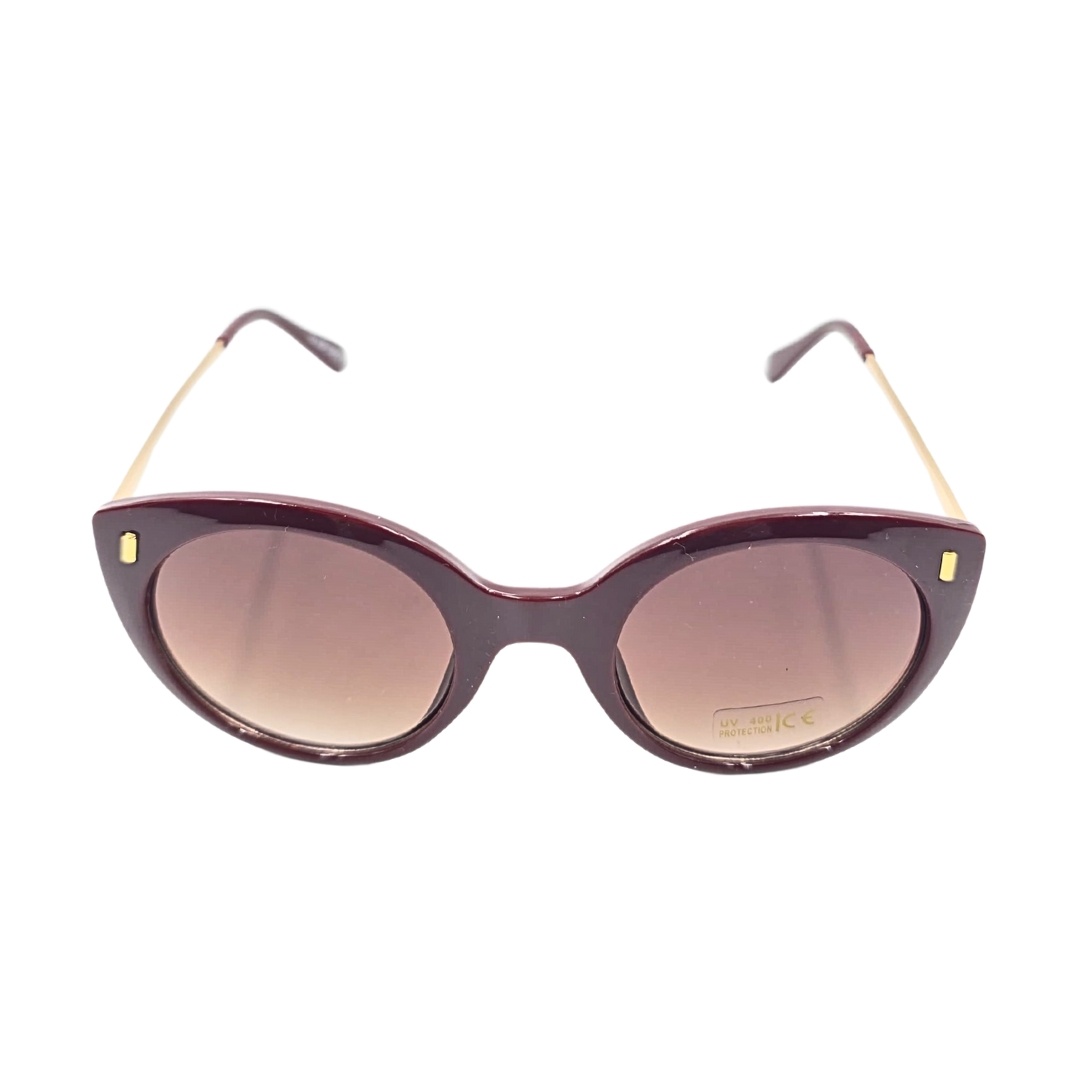 Ochelari de soare, damă, Tiara, bordo închis lucios, formă rotund-cat-eye, lentile fumurii, protecție UV 400