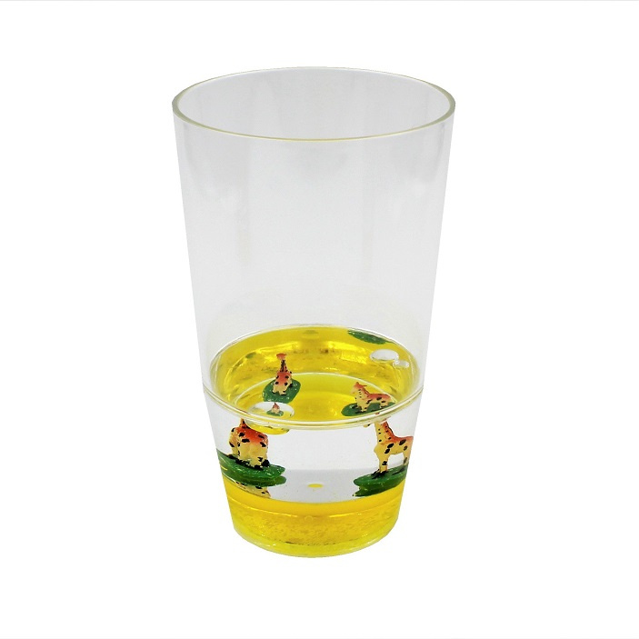 Pahar cu figurine plutitoare, galben, model cu girafe, 250ml