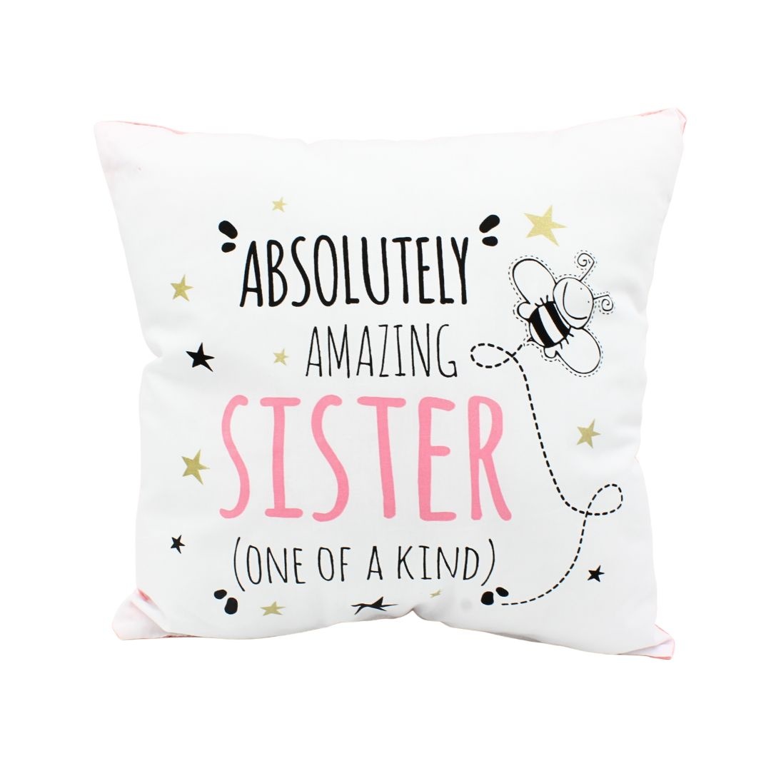 Pernă personalizată cu mesaj, Nekupto - "Absolutely Amazing Sister", 30x30 cm, bumbac