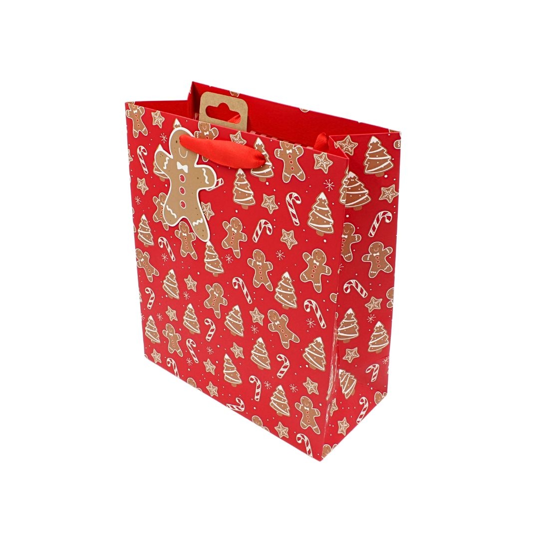 Pungă de cadou, din hârtie, colecția Clairefontaine de la Eurowrap, 25x21,5 cm, burduf de 10 cm, Gingerbread man