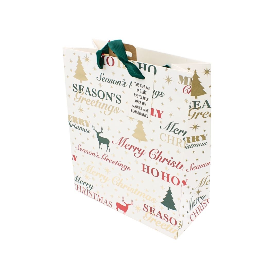 Pungă de cadou, din hârtie, colecția Clairefontaine de la Eurowrap, 45.5x33 cm, burduf de 15 cm, Season's Greetings