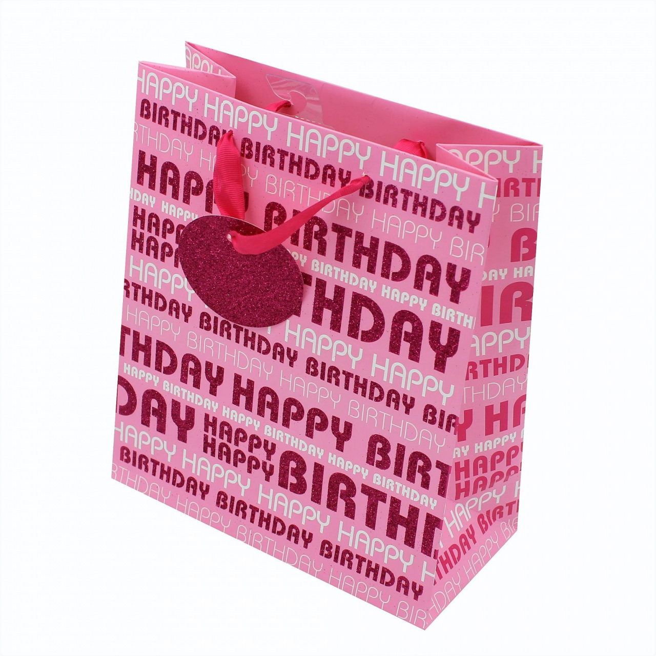 Punga hartie L Pink Bday Glitter
