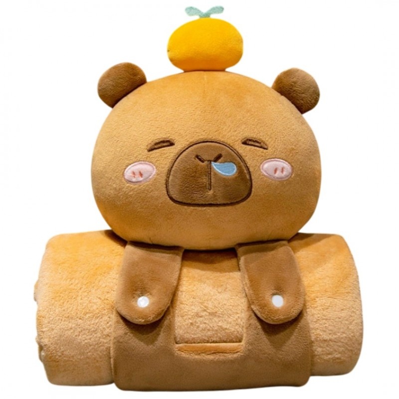 Set 2 în 1, pătură moale cu pernă Capybara, XL, 100x170 cm, eCarla,…