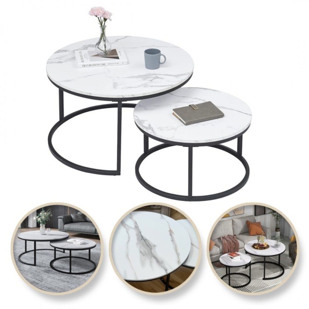 Set 2 mese, de cafea, rotunde, alb, STL14, eCarla