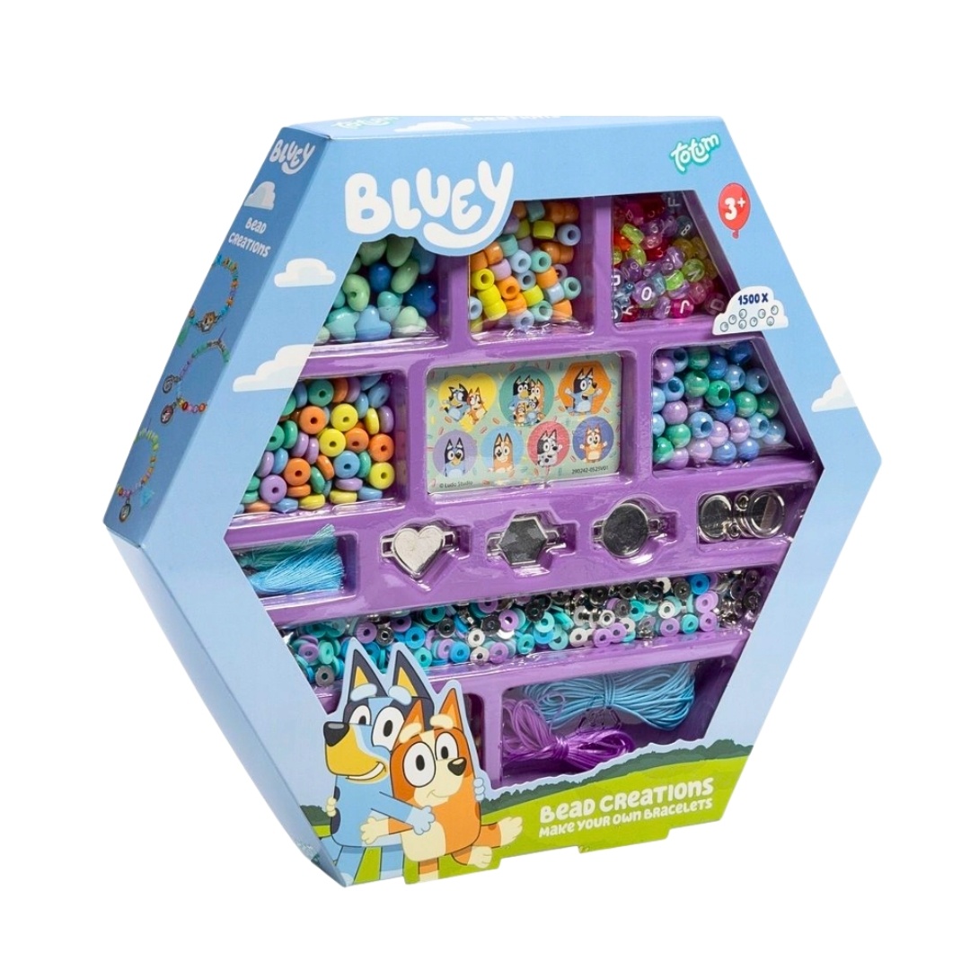 Set brățări Bluey cu 1500 mărgele, șnururi & charm-uri, Totum, 3+ ani
