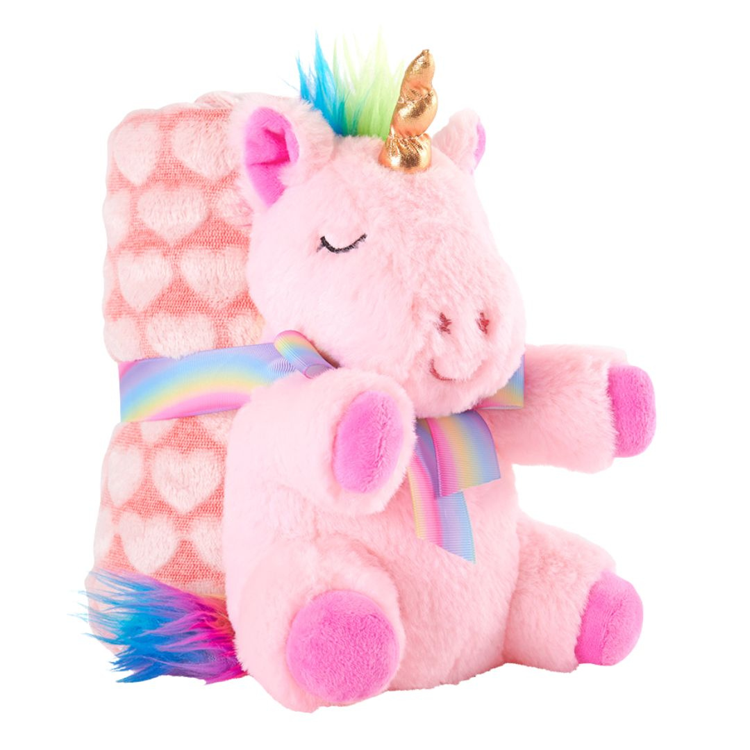 Set păturică și unicorn roz pluș 22cm