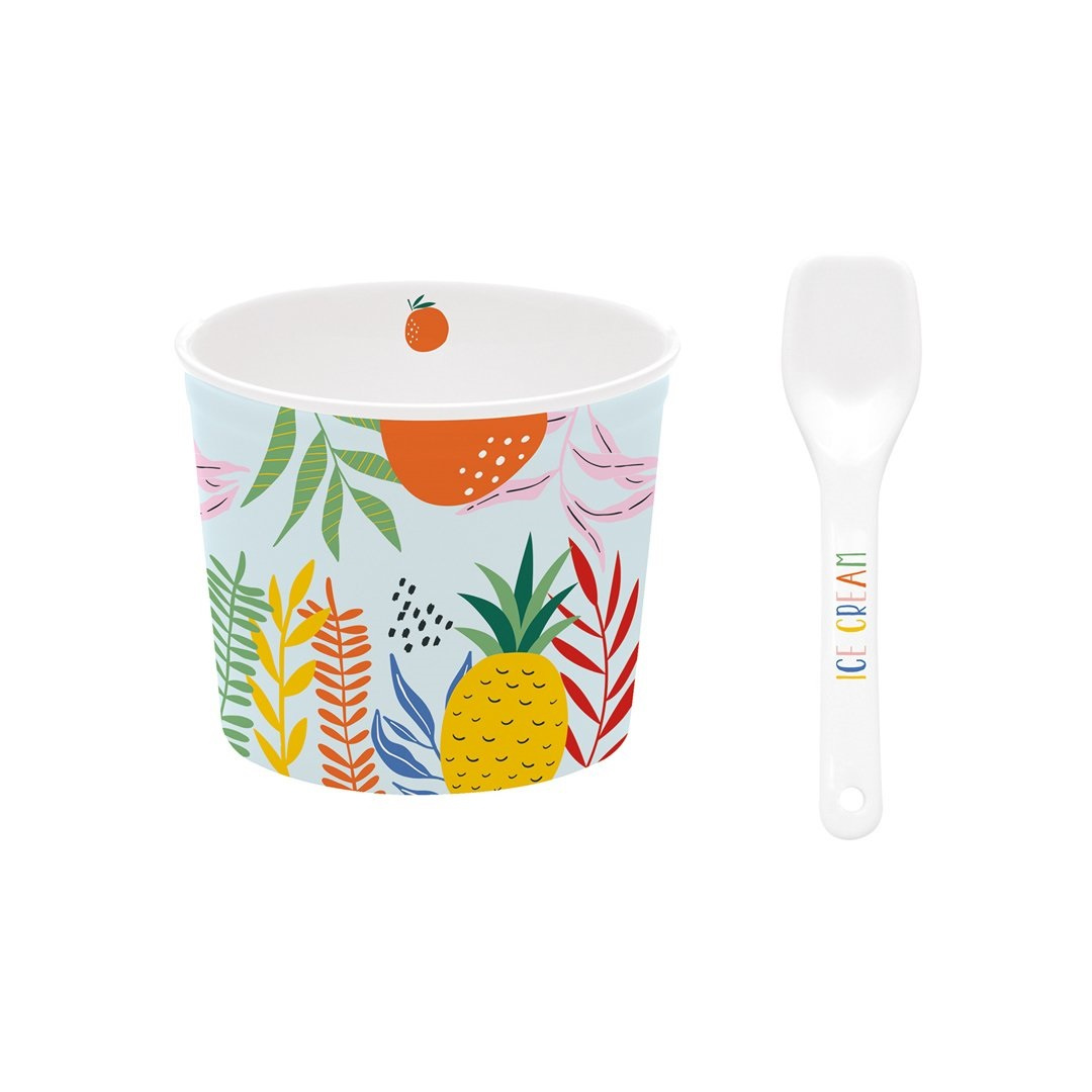 Set porțelan bol cu linguriță IceCream portocală