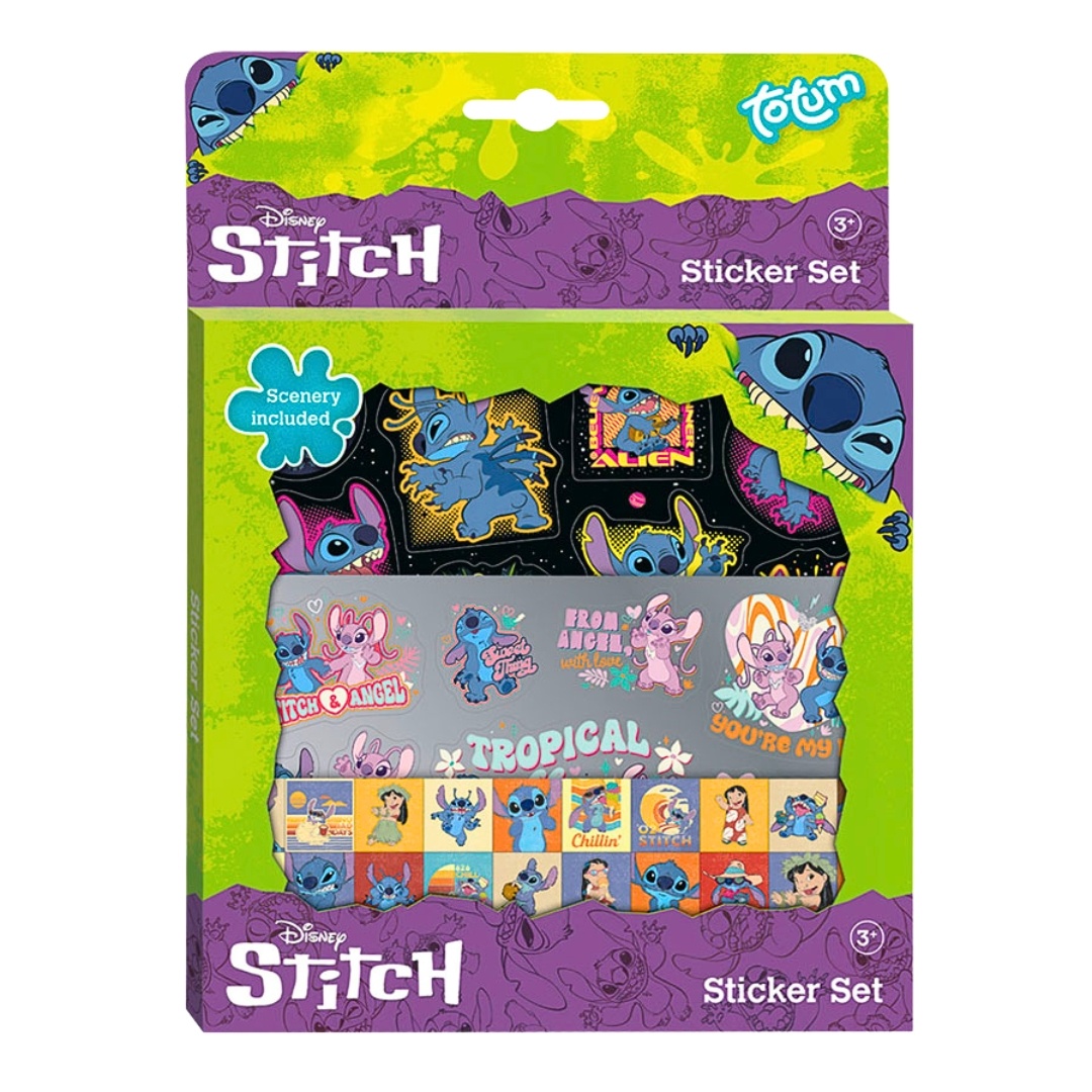 Set stickere colorate, Stitch, cu fundal scenografic, Totum, 3+ ani
