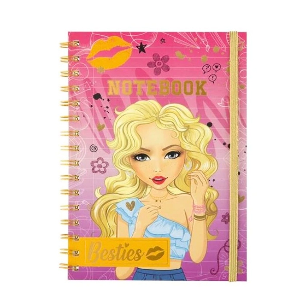Caiet A5, Besties, cu spirală metalică și elastic, culoarea roz, 60 de pagini