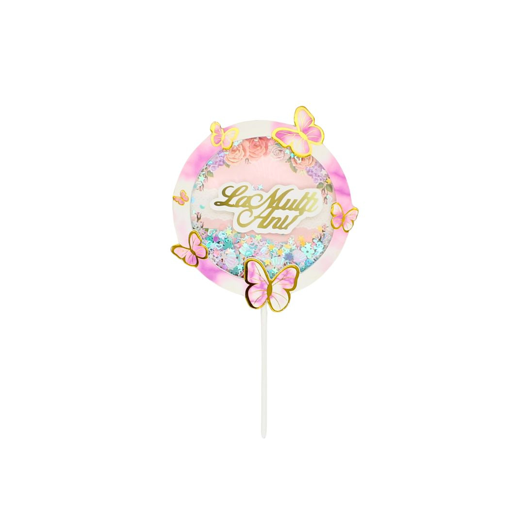 Cake Topper tort La Mulți Ani cerc-fluturași mov