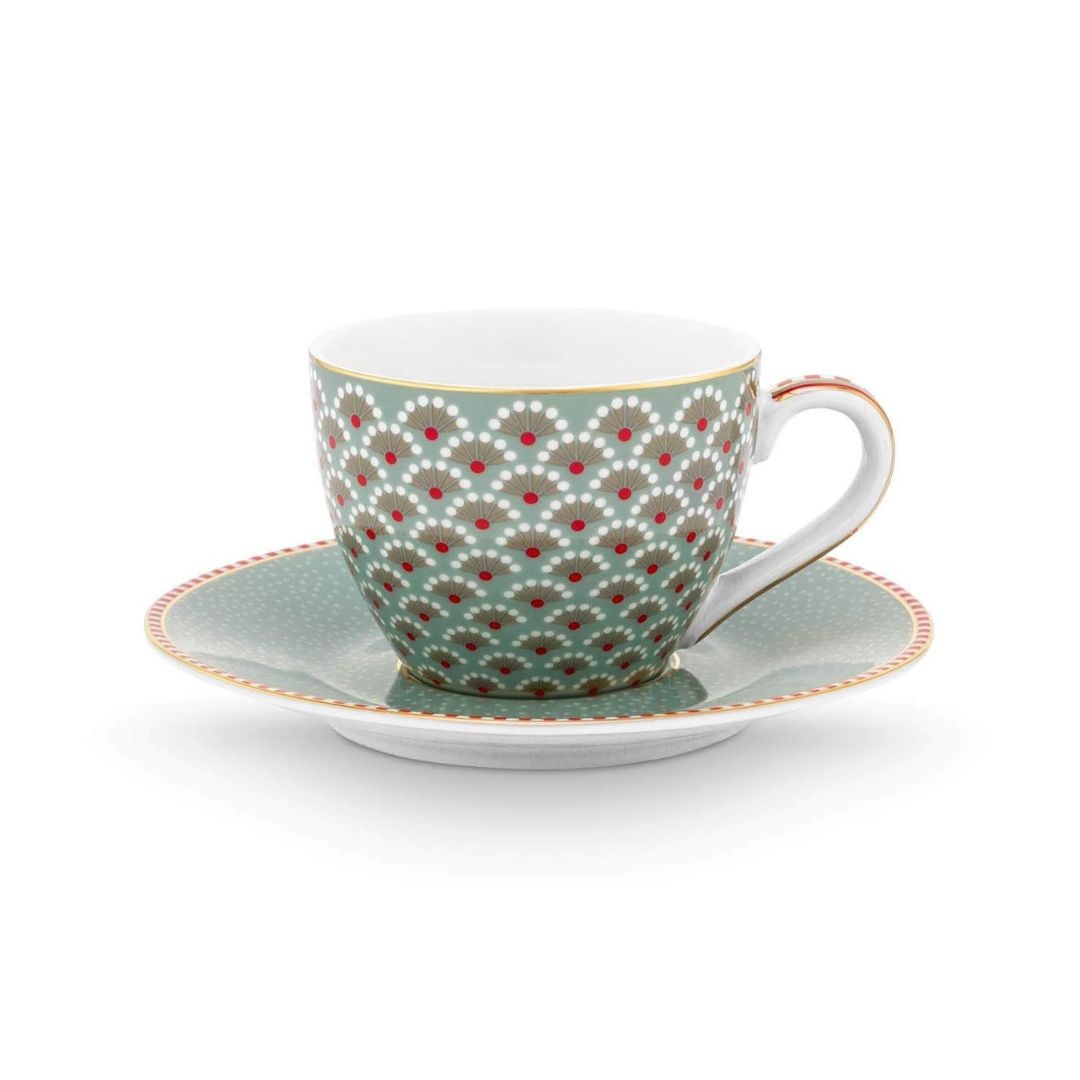 Cană espresso cu farfurioară, Pip Studio, 120 ml, Blue, colecția Blooming Tales