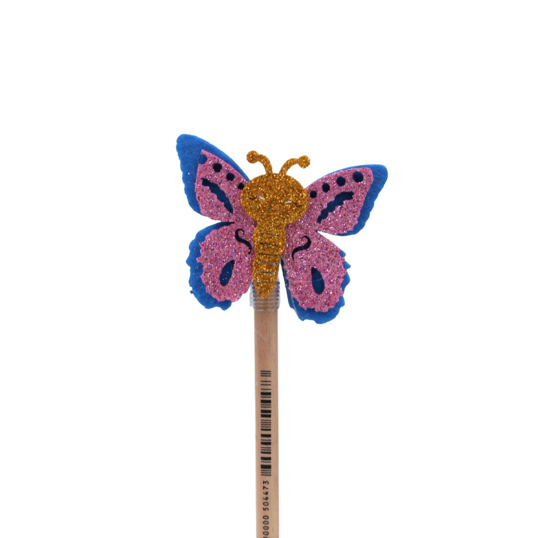 Creion figurina Fluture albastru aripi roz 22cm