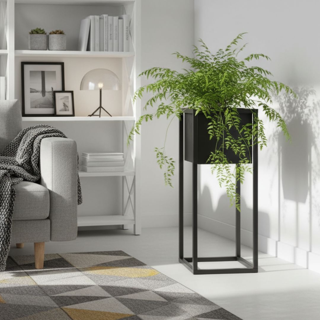 Ghiveci metalic pentru plante, culoare negru, design modern, H&S Collection, 21x50 cm