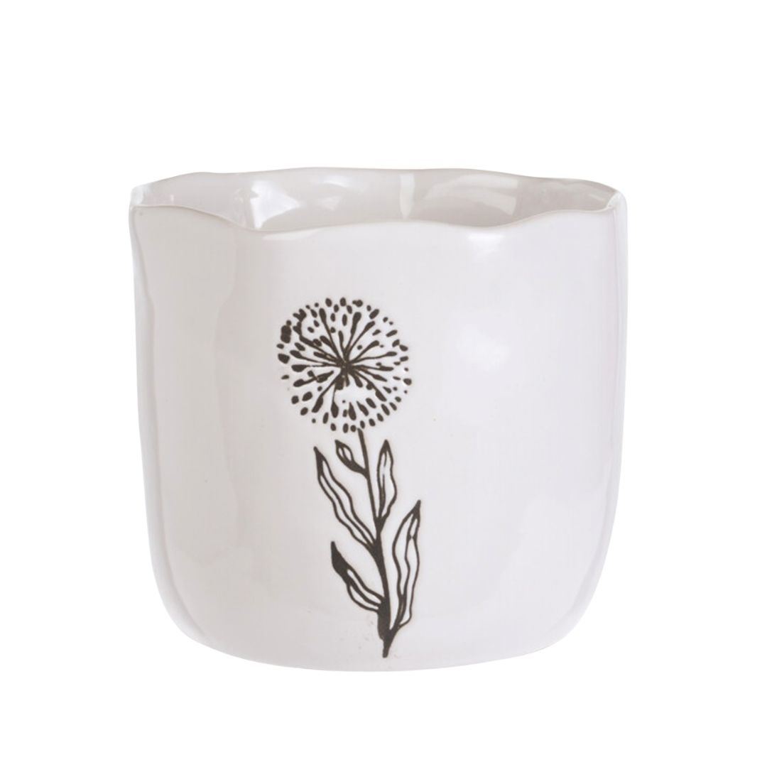 Mască ghiveci decorativ, pentru plante și flori, din porțelan alb cu model floral, 13x15 cm
