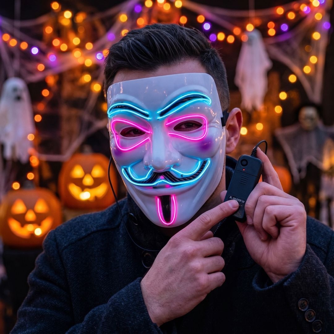 Mască Halloween Vendetta Anonymous cu led roșu