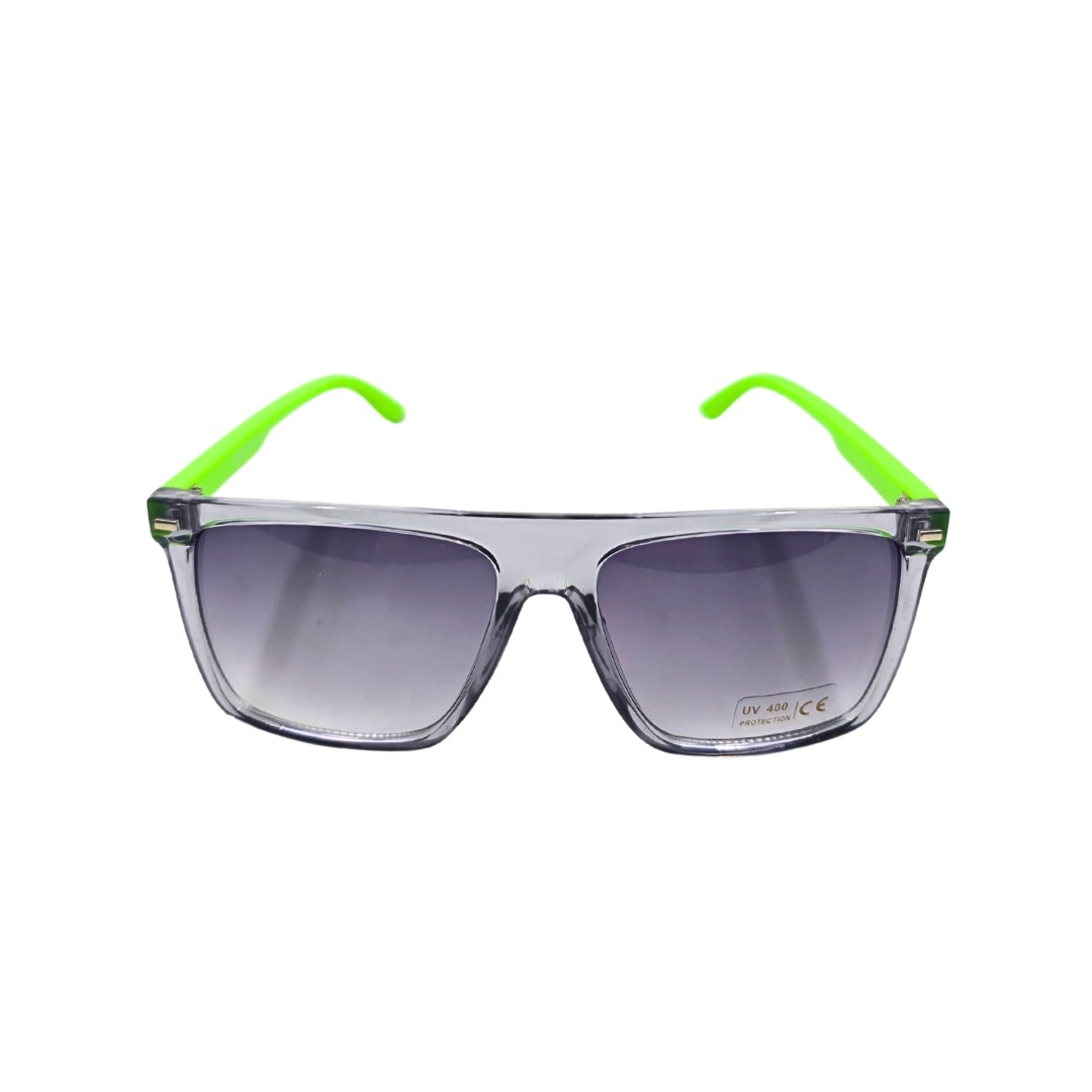 Ochelari de soare, bărbați, Aristo, ramă transparentă, brațe verde neon, formă rectangulară sport, lentile gri degrade, protecție UV 400