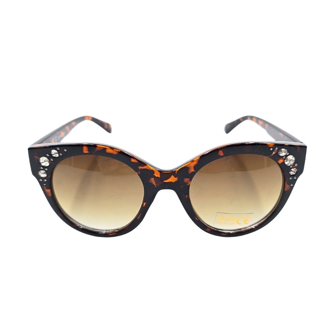 Ochelari de soare, damă, Tiara, ramă leopard cu cristale, formă ovală feminină, lentile fumurii, protecție UV 400