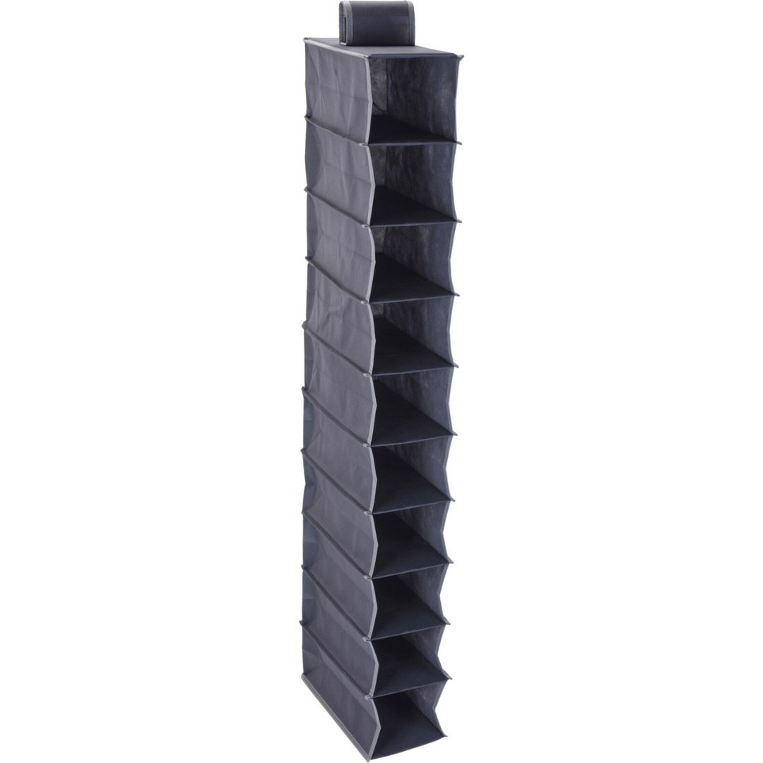 Organizator suspendat, cu 10 compartimente, 30x15x120 cm, textil rezistent, gri