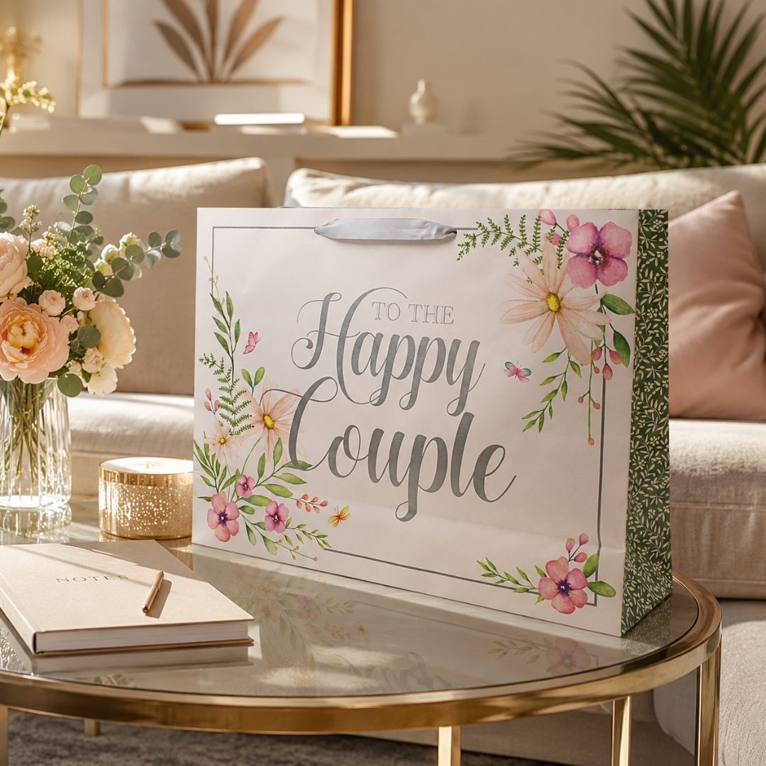 Pungă Cadou Eurowrap, colecția Clairefontaine „To The Happy Couple”, 44 x 32 x 12.5 cm