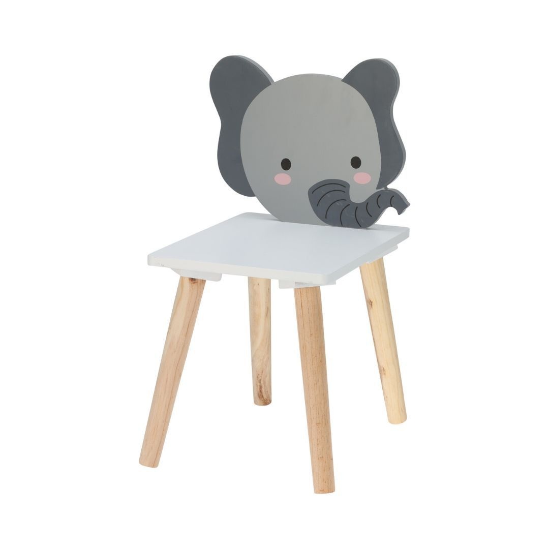 Scăunel pentru copii, din lemn, model cu elefant, 49,5x23,5x29 cm