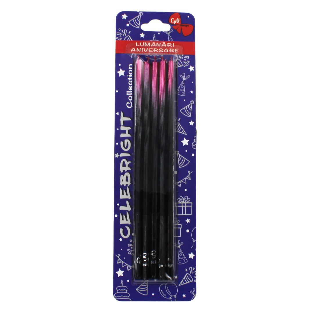 Set 5 lumânări tort Ginza, roz negru Celebright 14.5cm