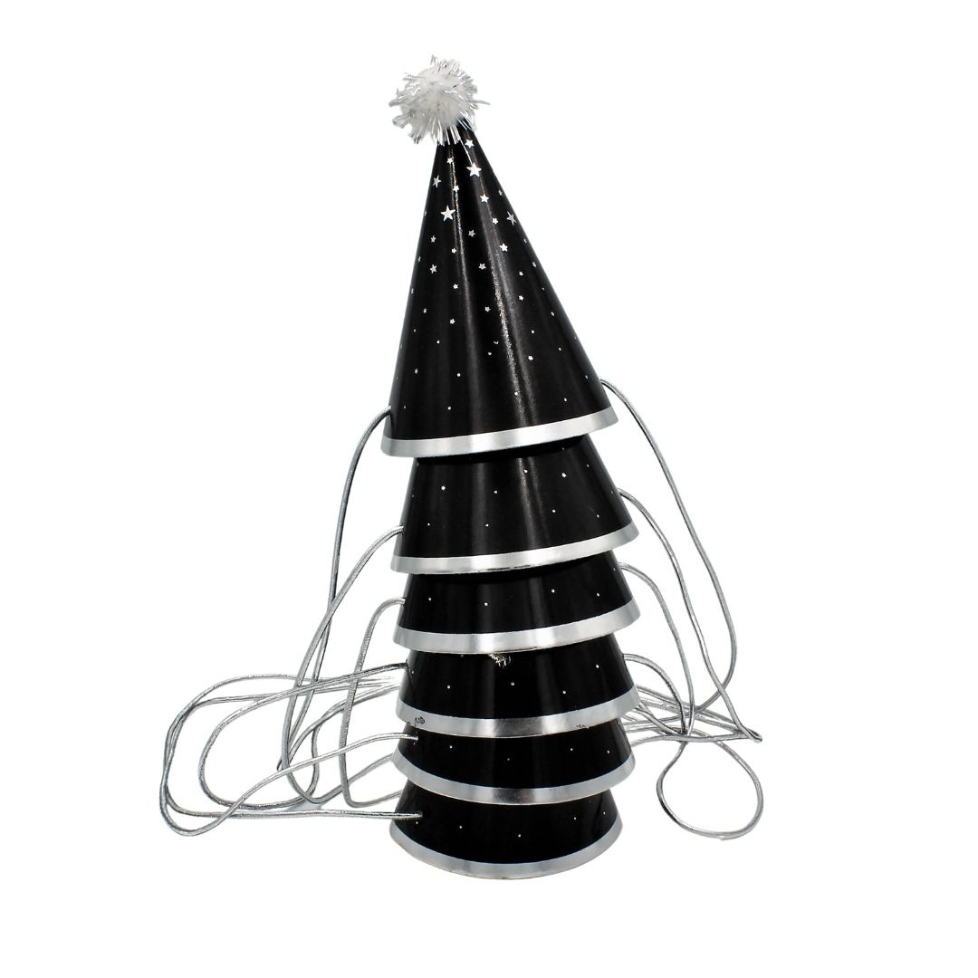 Set 6 Coifuri Party Negru-Argintiu, 10 cm