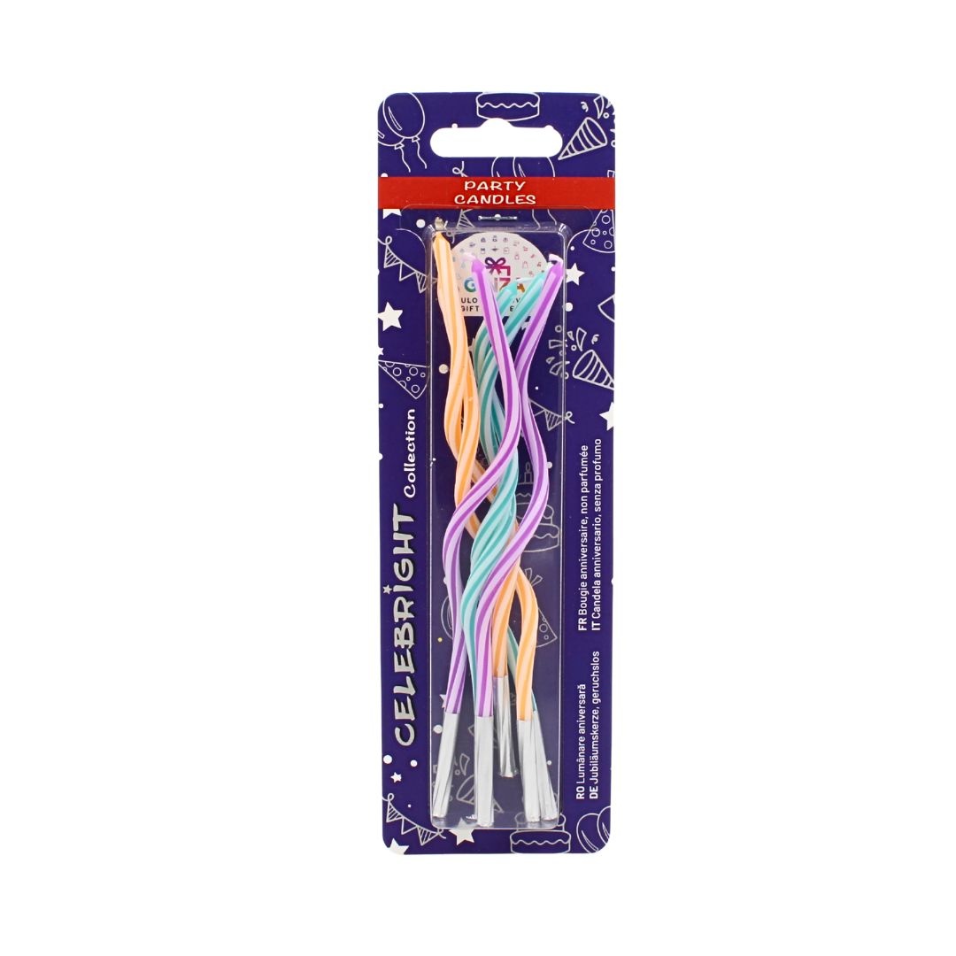 Set 6 lumânări pentru tort, curbate, verde, portocaliu și mov, Celebright, 14 cm