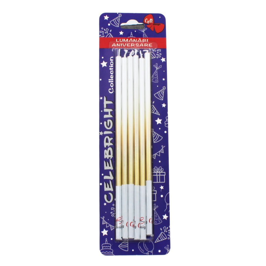 Set 6 lumânări pentru tort, Royal, alb auriu, Celebright, 14.5cm