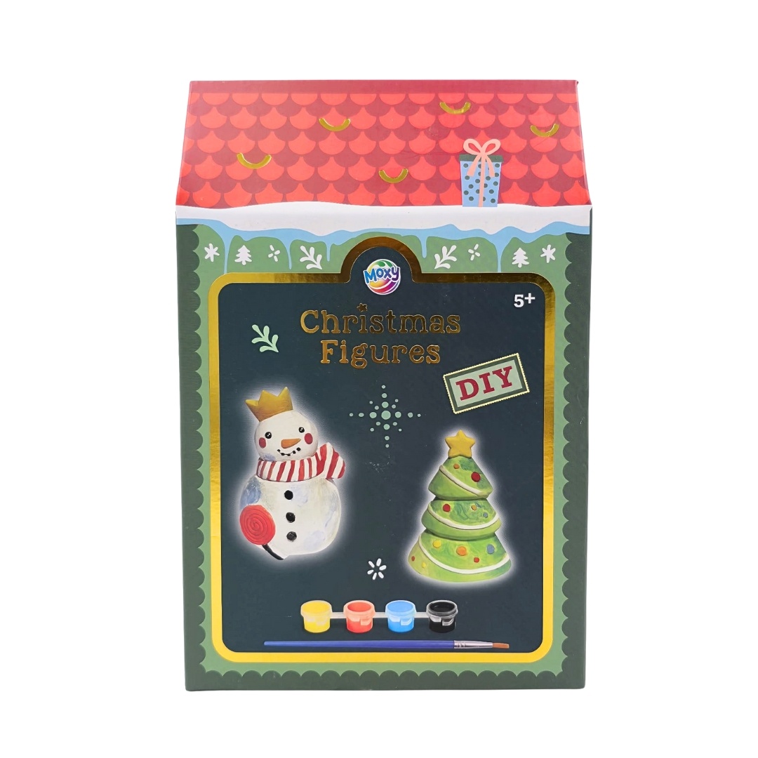 Set creativ, pictură figurine, Moxy, Christmas Figures DIY, om de zăpadă și brad, 5+
