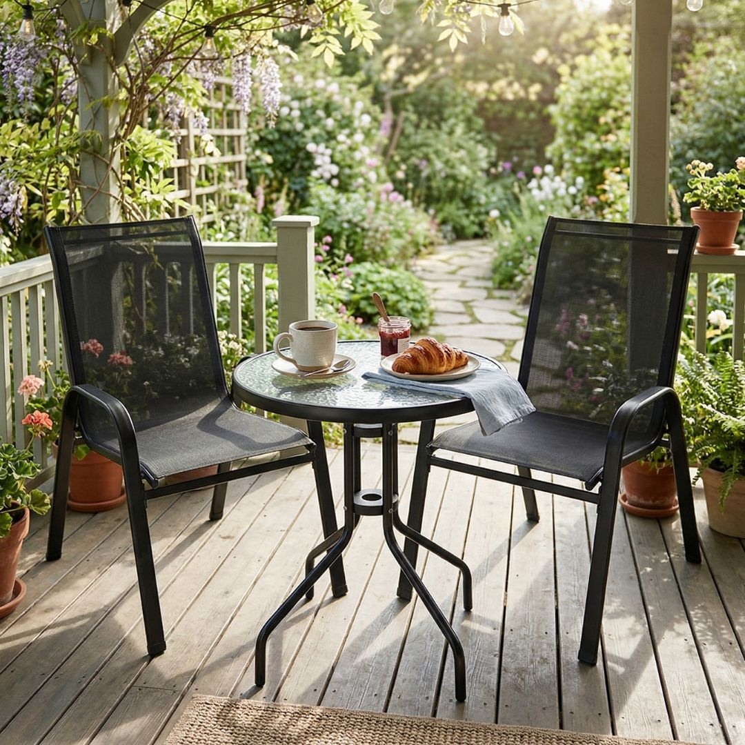 Set mobilier de terasă sau balcon Jumi – masă rotundă cu două scaune (3 piese)