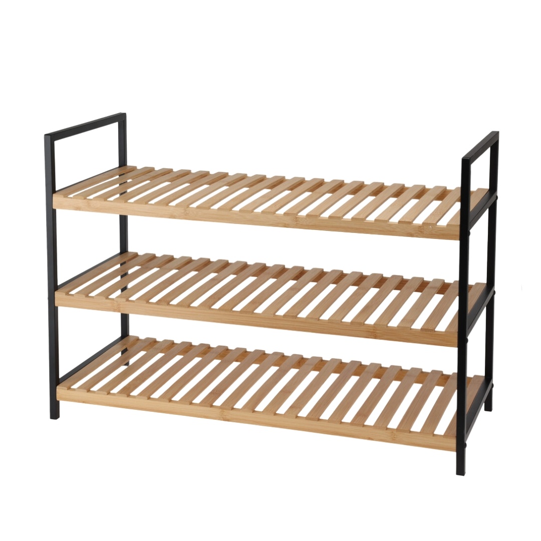 Suport pentru încălțăminte, din bambus și metal, 3 rafturi, 70x30x48 cm