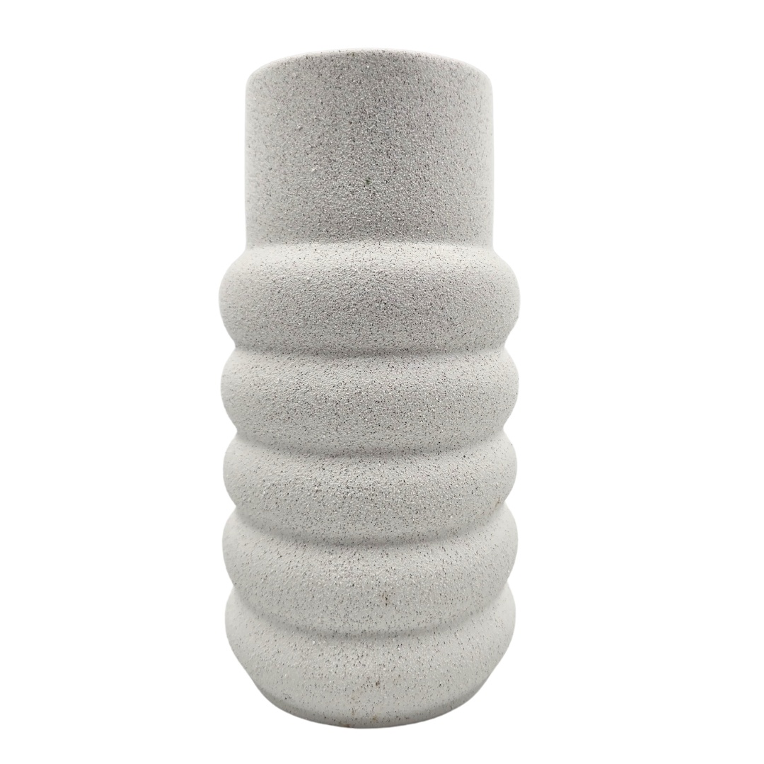 Vaza decorativă, din porțelan, model dungi, 20x10 cm, culoarea alb