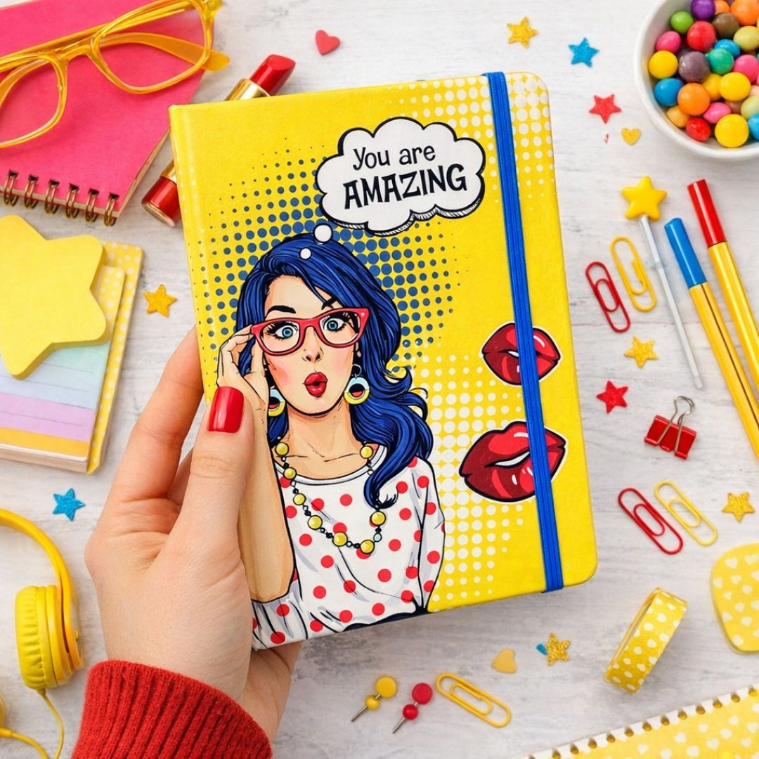 Agendă cadou pentru femei Nekupto – „You Are Amazing” – Jurnal Pop Art, 18.5 x 13.5 cm, 80 file, cadou inspirațional pentru ea