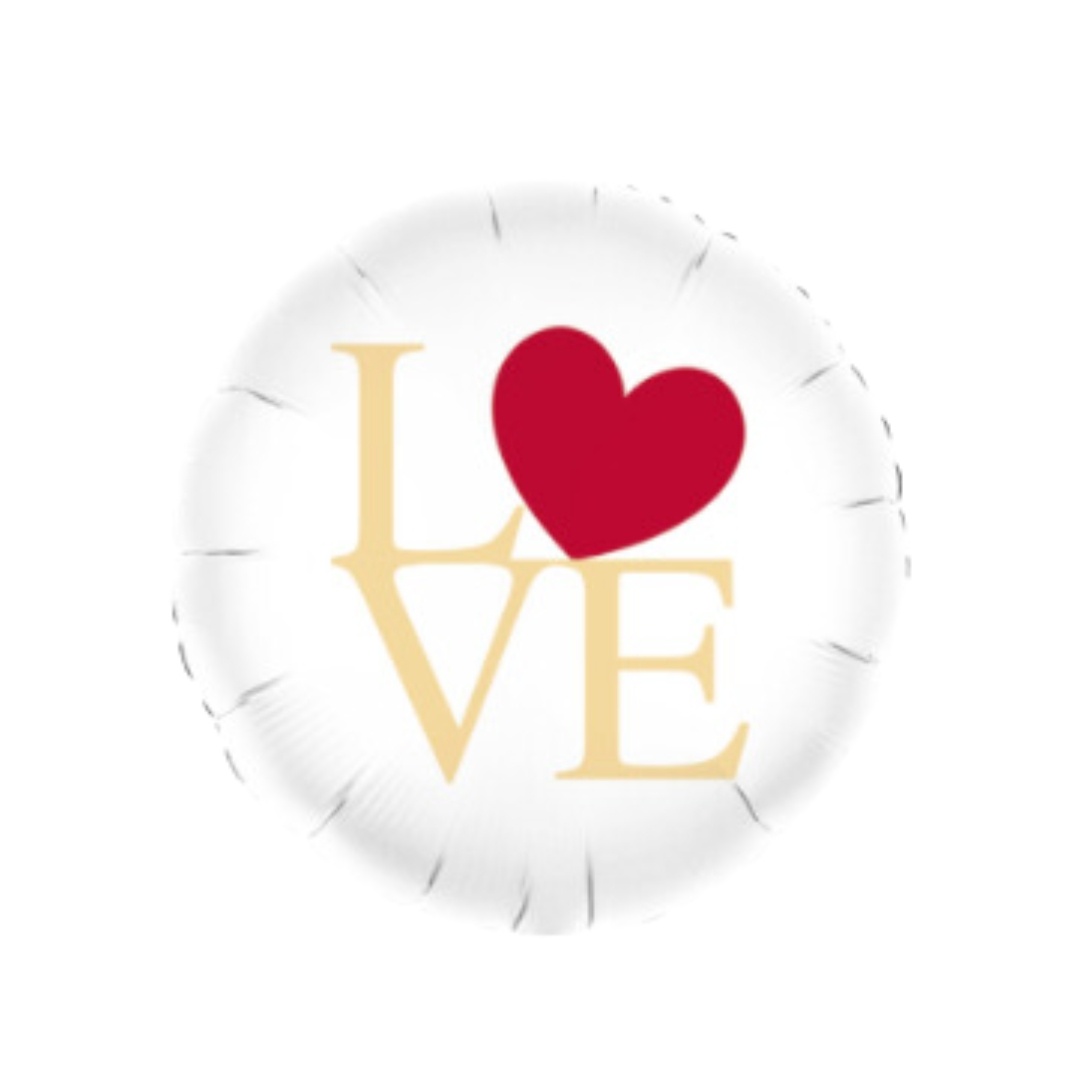 Balon din folie, pentru ziua îndrăgostiților, model Love, formă rotundă, 45.7 cm