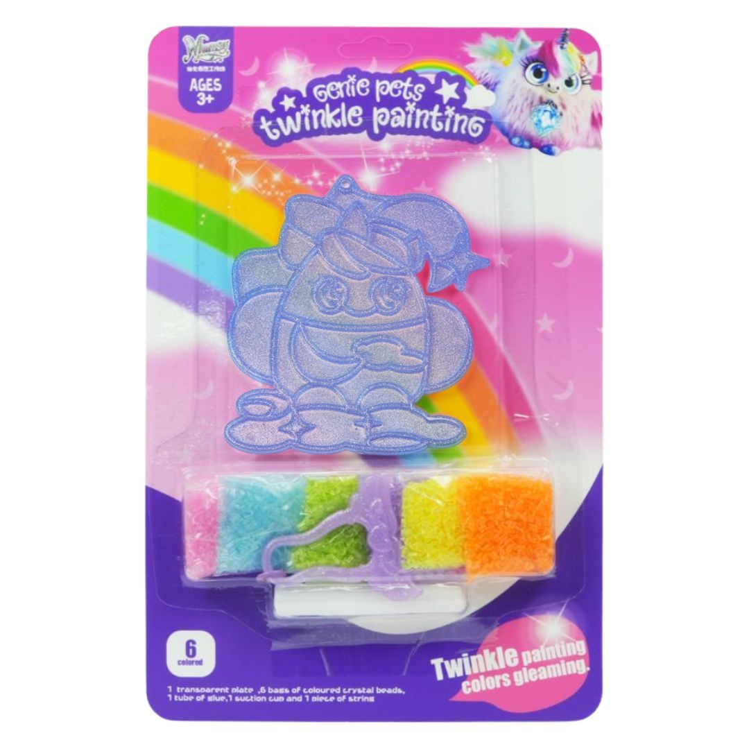 Breloc DIY Genie Pets – model Unicorn – pictură cu cristale colorate, Activitate creativă pentru copii 3+, Whimsy Workshop