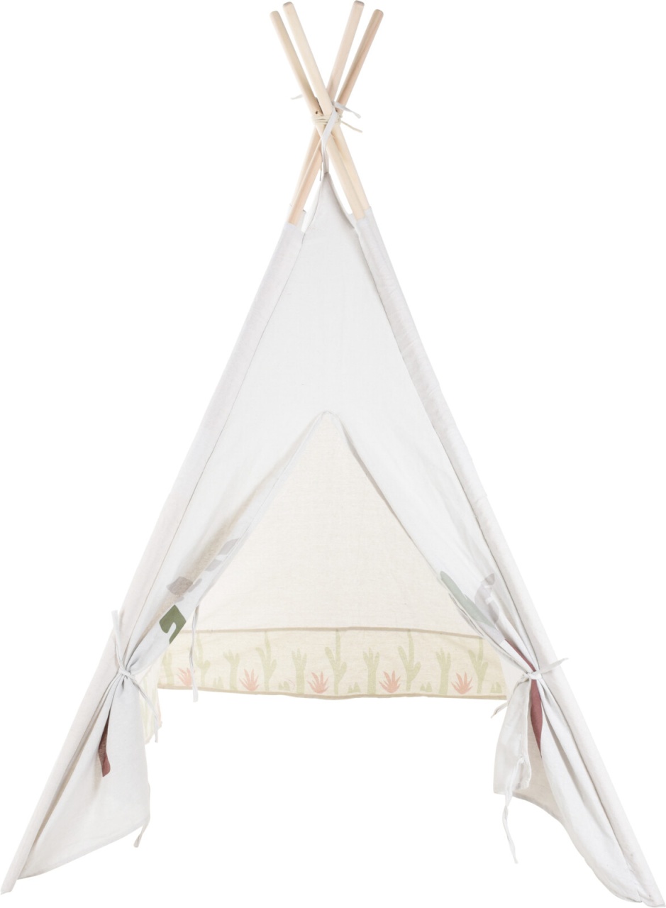 Cort Teepee alb pentru copii cu detalii naturale
