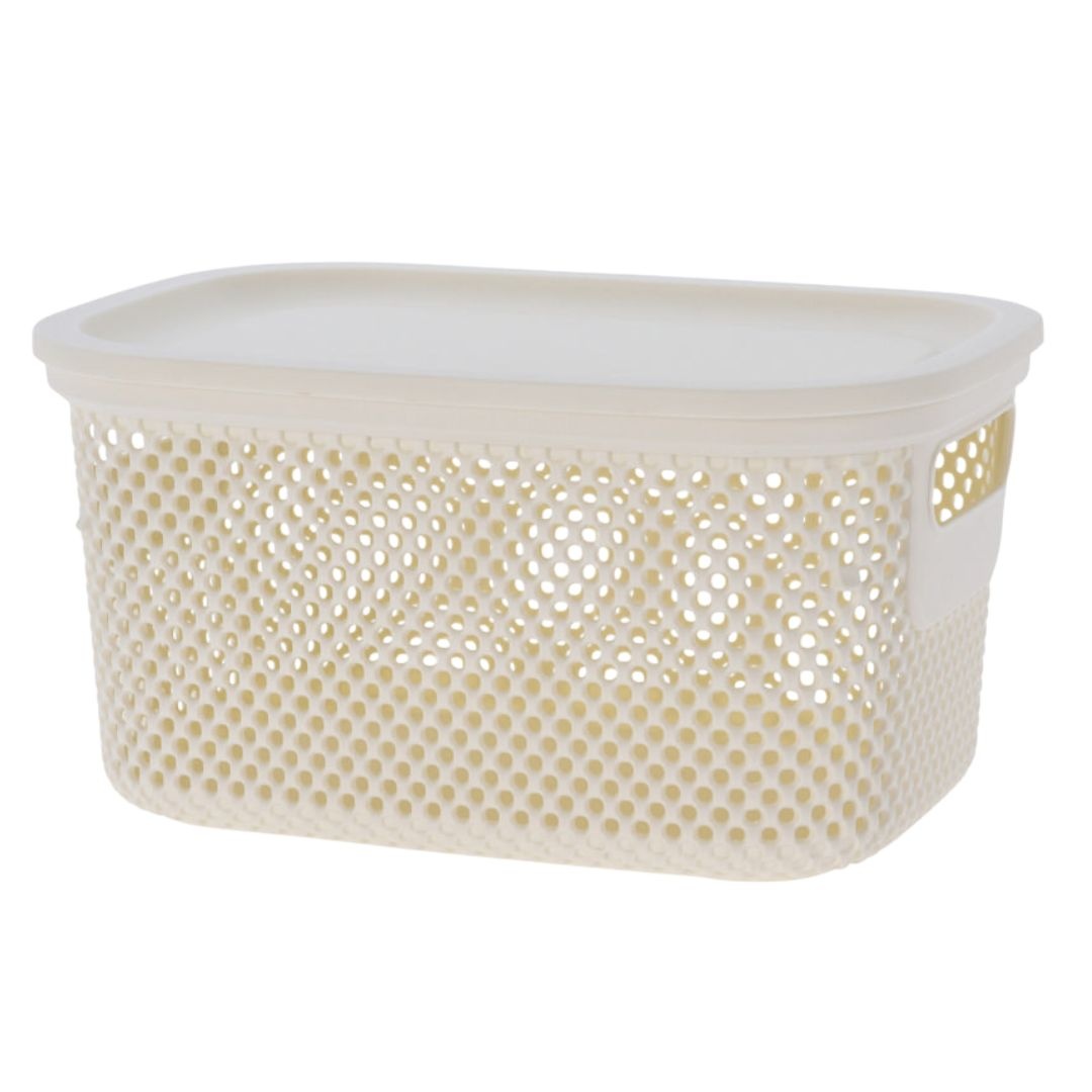 Coș depozitare cu capac, 3.5 L, din plastic perforat, 23×17×12 cm, Storage Solutions, alb