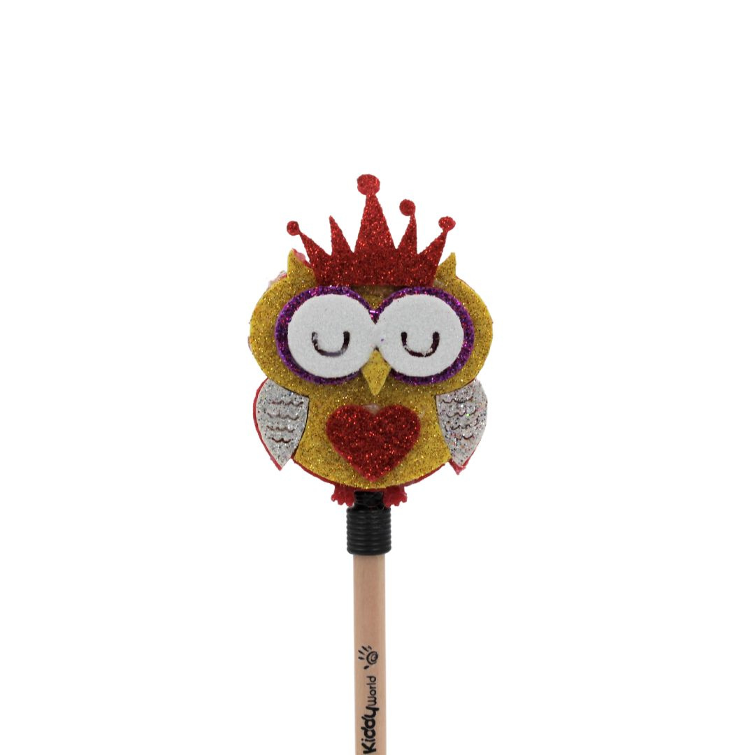 Creion figurină Bufniță galben coroană roșie 25cm