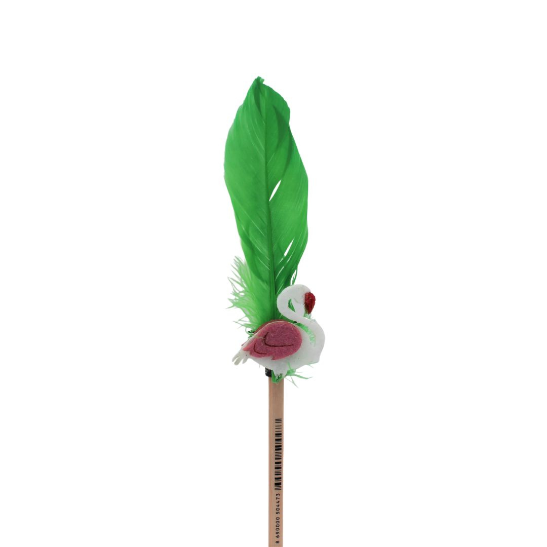 Creion figurina Flamingo pană verde 30 cm