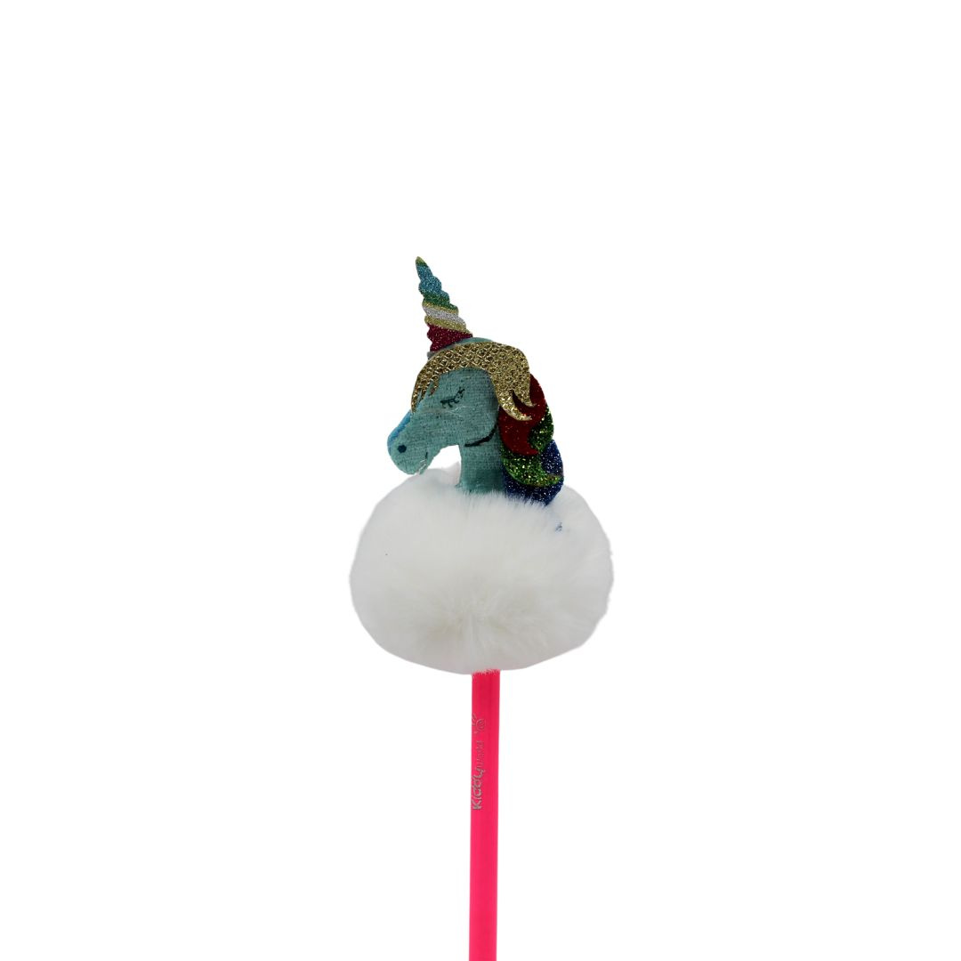 Creion figurină Unicorn albastru puf alb 26cm
