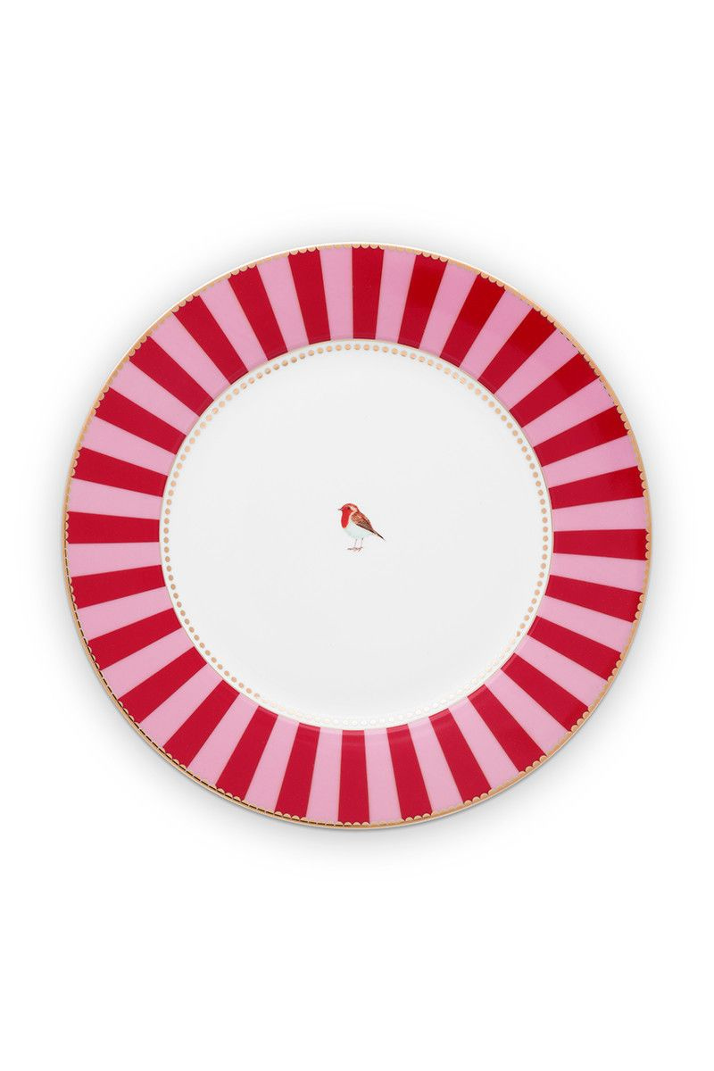Farfurie din porțelan, Pip Studio, Stripes Red, 17cm, colecția Love Birds