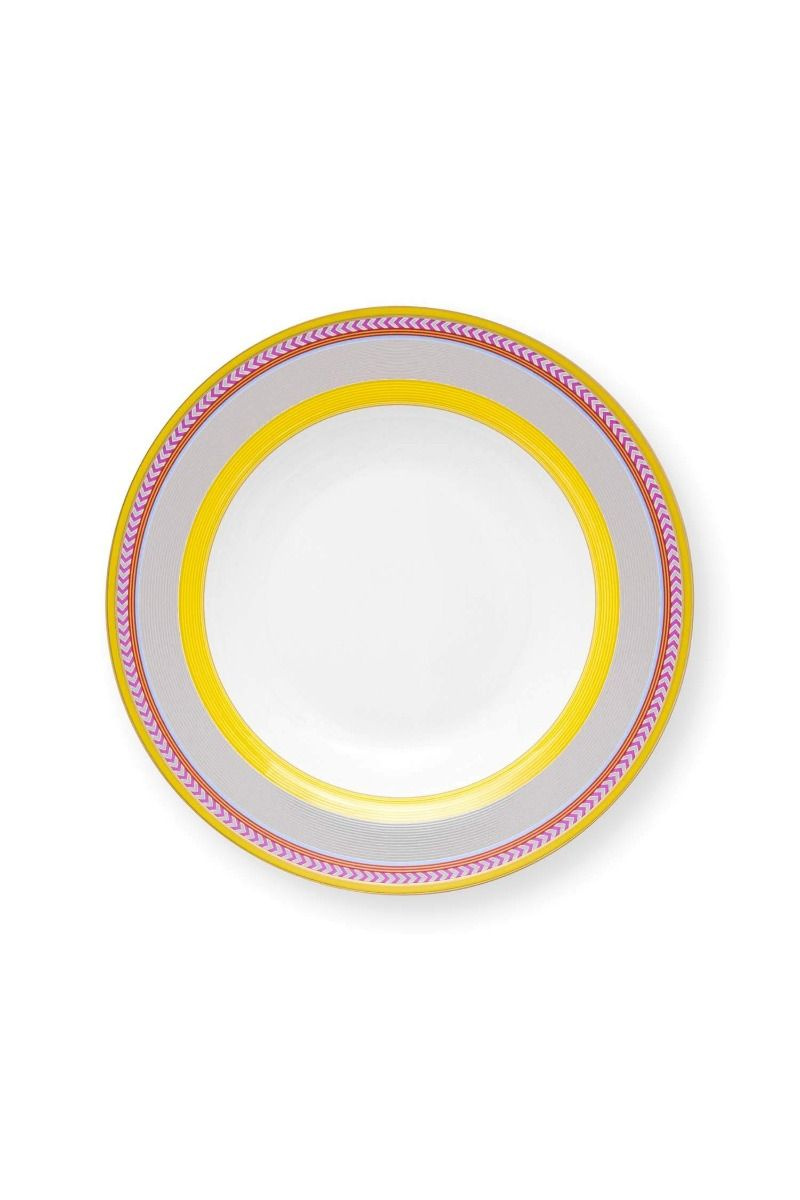 Farfurie din porțelan, Pip Studio, Stripes Yellow, 23.5cm, colecția Pip Chique