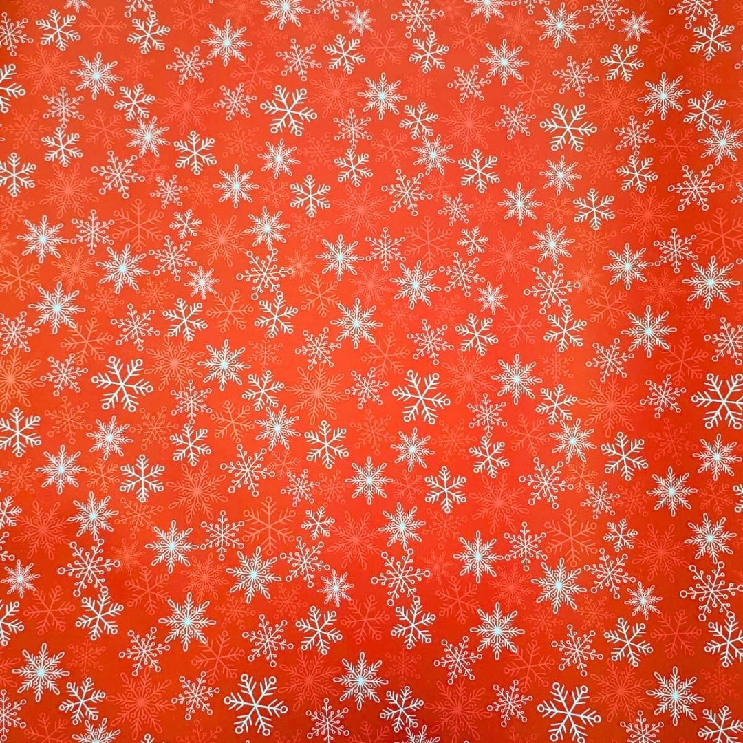 Hârtie pentru ambalat cadouri, culoarea roșu, fulgișori albi, 200x70 cm