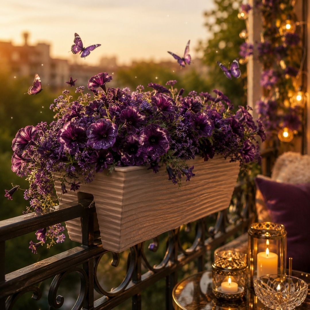 Jardinieră suspendată pentru balustradă, Flower Bridge Sylt, 59 x 26 x 24 cm, bej nisipiu, pentru balcon, terasă și grădină