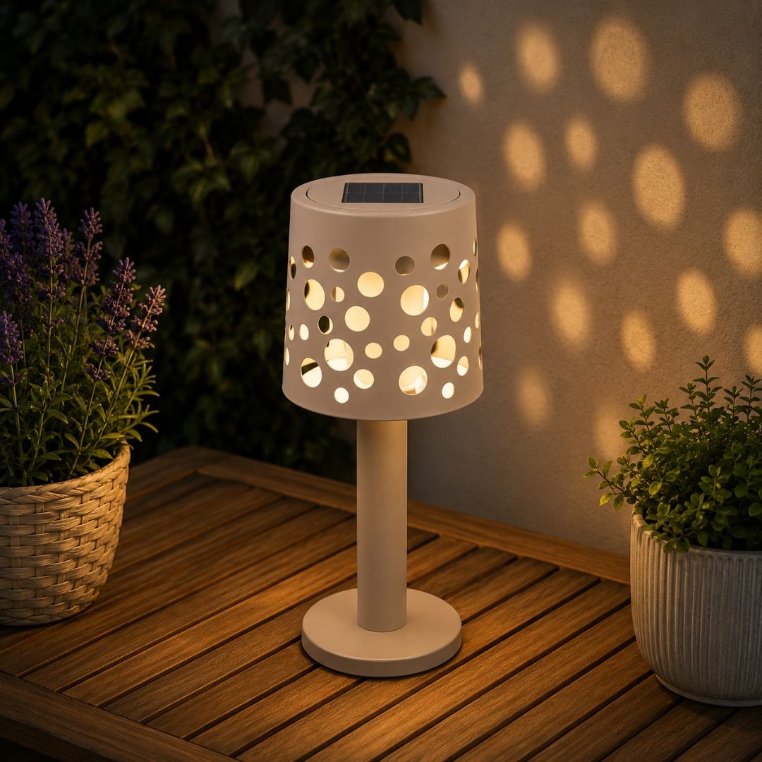 Lampă solară cu LED, H&S Collection, pentru grădină, terasă și exterior, culoare taupe