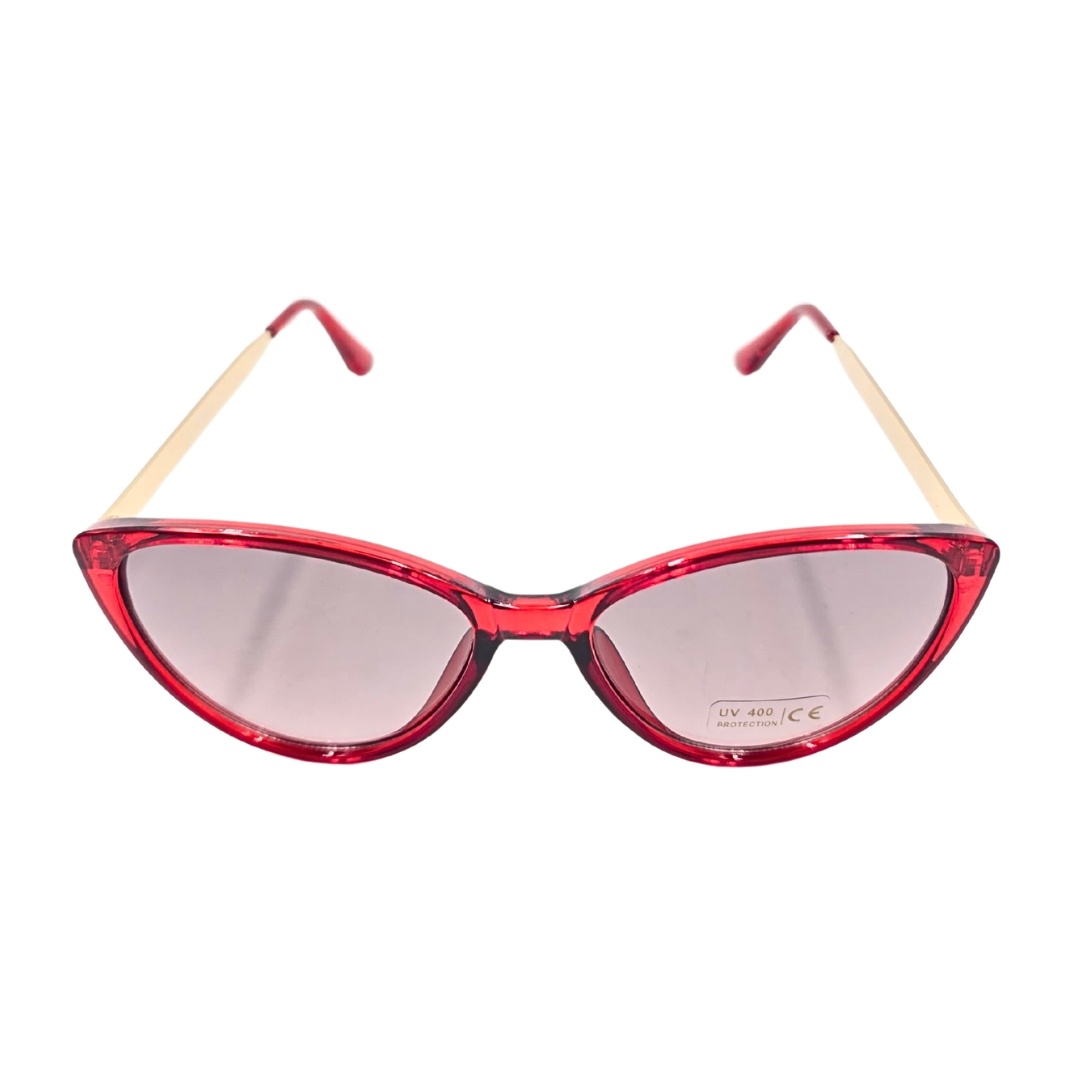 Ochelari de soare, damă, Tiara, roșu rubin, formă cat-eye accentuată, lentile roz fumuriu, protecție UV 400