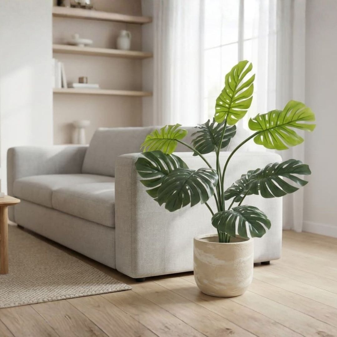 Plantă Artificială Monstera 68 cm, cu detalii realistice, bogată în frunze verzi, aspect natural, ghiveci negru inclus