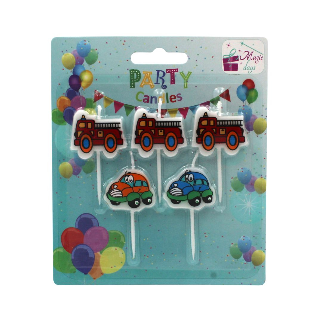 Set 5 lumânări party mașinuțe vesele
