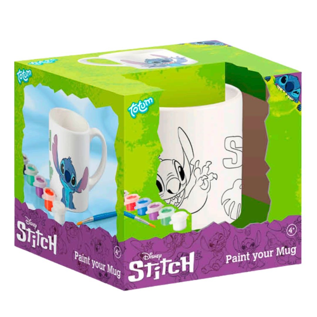 Set creativ, Stitch, cană ceramică de pictat cu vopsele și pensulă, Totum, 4+ ani