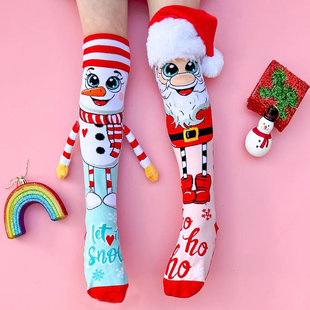 Șosete lungi colorate Madmia unisex fantasy Santa and Snowman 6-99 ani